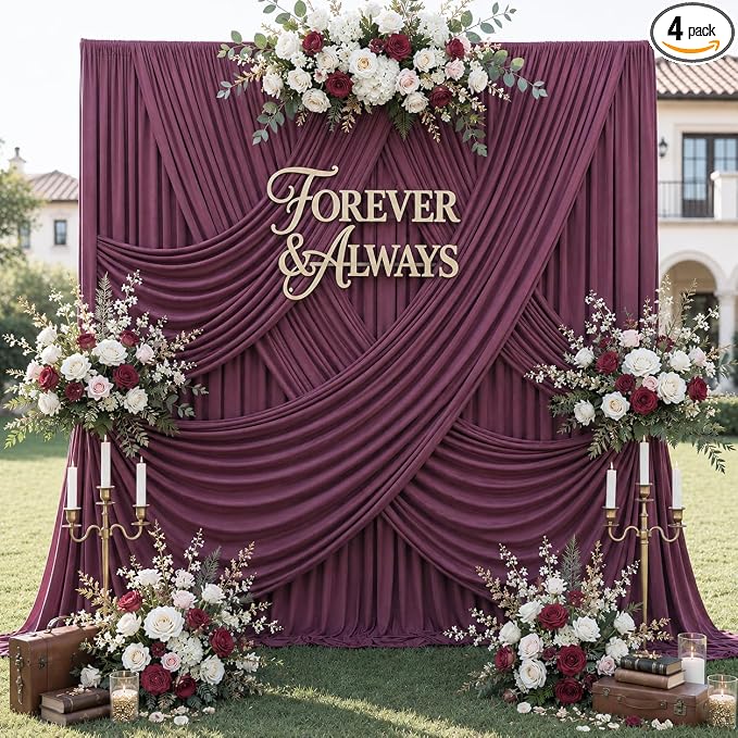 20ft x 12ft Burgundy Backdrop Curtains by CO-AVE