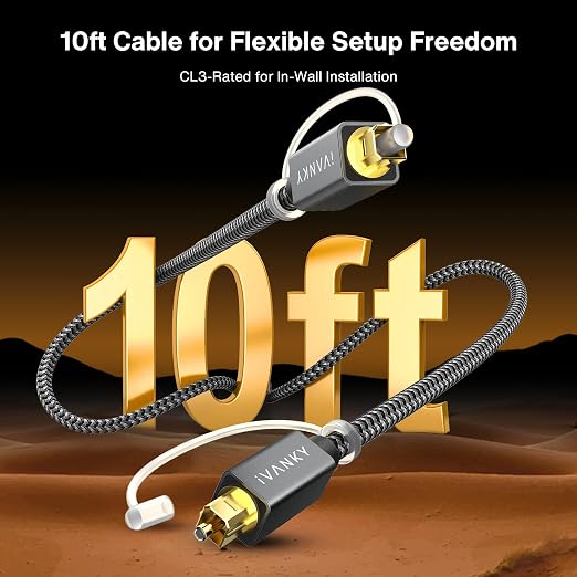 iVANKY Optical Audio Cable, 10ft Toslink Fiber Optic Cable, S/PDIF Digital - Image 2