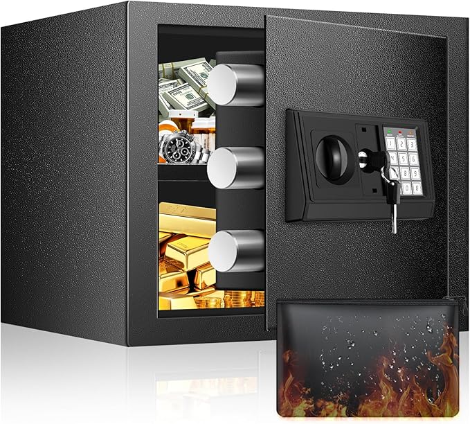 Home Safe Box, Safes with Fireproof Waterproof Bag, 9.84'' H Anti-Theft Digital by FOWORE