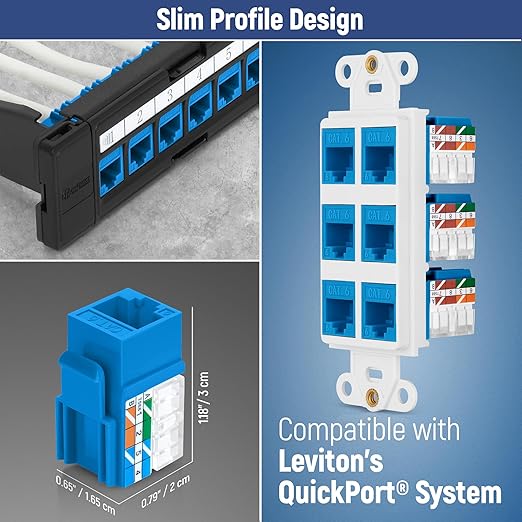 Everest 90° Angled RJ45 Cat6 Keystone Jacks 50-Pack in Blue - Image 6