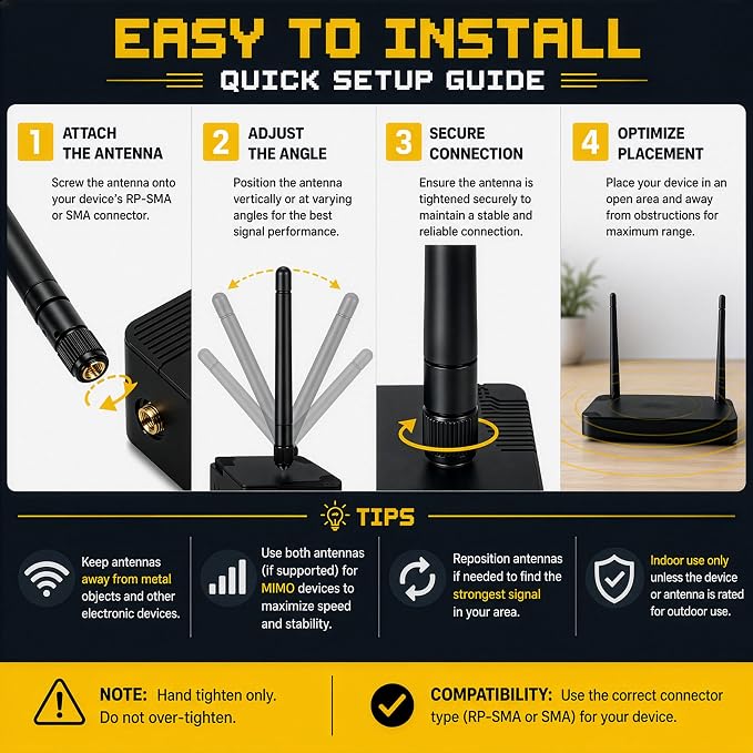 Tri-Band WiFi Antenna 10dBi High Gain 2.4GHz, 6GHz | Pair of Black/Bronze | - Image 9