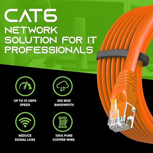 GEARit Cat 6 Ethernet Patch Cables 1 ft Orange, High Speed 24AWG 10Gbps RJ45 - Image 9