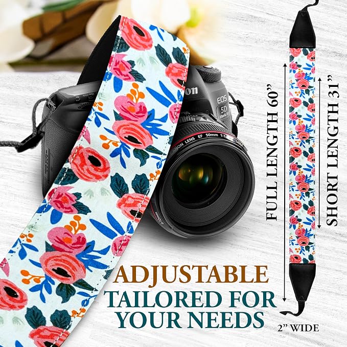 Art Tribute Custom Camera Strap White Flowers - Image 4