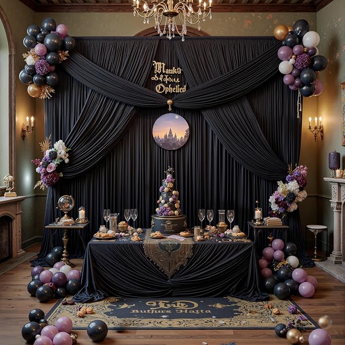 60ft x 12ft Wrinkle Free Black Backdrop Curtains - Image 3