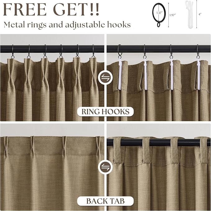 Extra Long 112 Inch Pinch Pleated Living Room Curtains 4 Panels Set, Light - Image 5