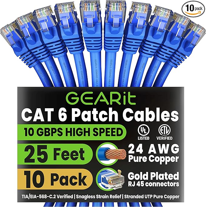 GEARit Cat 6 Ethernet Patch Cable 25 ft Blue by GEARit