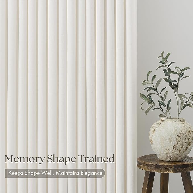 Natural Ivory Pinch Pleated Linen Semi Sheer Curtains 105 Inches Long 4 Panels - Image 4
