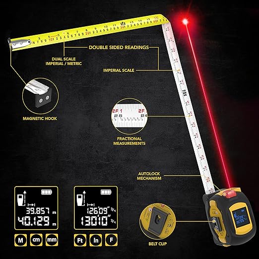 LEXIVON 2 in 1 Digital Laser Tape Measure | 130ft/40m Laser Distance Meter - Image 3