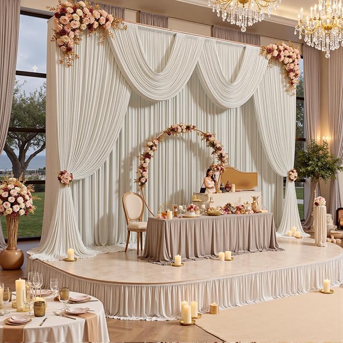 50ft x 15ft Beige Backdrop Curtains - Image 3