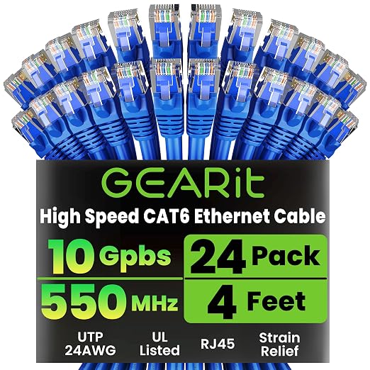 GEARit Cat 6 Ethernet Patch Cable 4 ft Blue, Cat 6 High Speed 24AWG 10Gbps RJ45 by GEARit