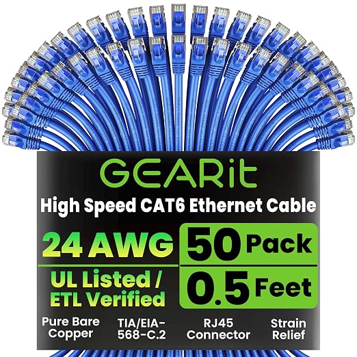 GEARit Cat 6 Ethernet Patch Cable 0.5 ft Blue by GEARit