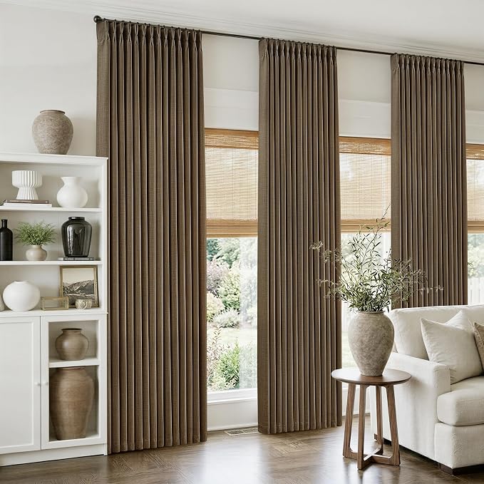 Dark Brown Pinch Pleated Bedroom Curtains 96 Inches Long 4 Panels Set, Memory by Twodrapes