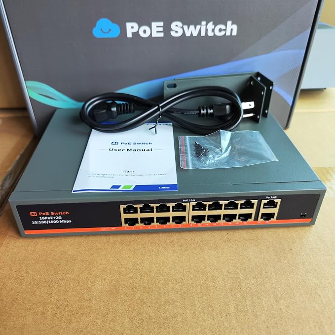 18 Port Unmanaged PoE+ Switch, 16 POE+ Ports & 2 Gigabit Uplink Ports, IEEE - Image 2