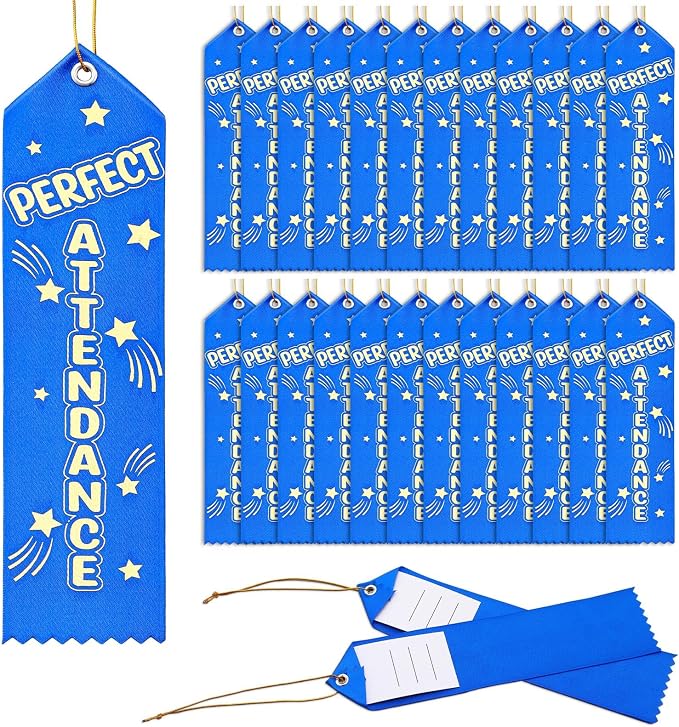 Wavwavw 100 Pcs Perfect Attendance Ribbons Bulk 8" x 2" Prizes Ribbons by Wavwavw