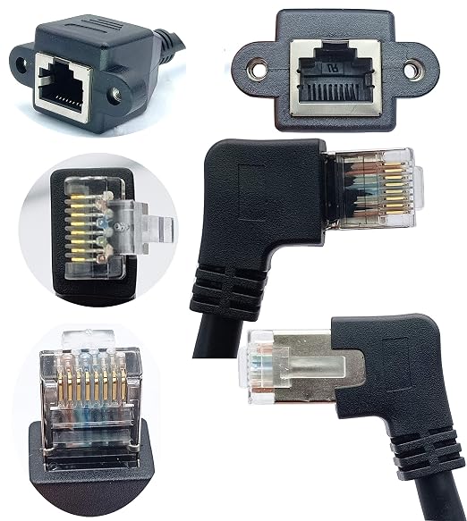 90 Degree Cat 6 Ethernet Cable Left Bend Angle RJ45 Male to Female Shielded - Image 2