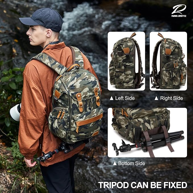 Padwa Lifestyle Camouflage Canvas Camera Backpack - Image 7