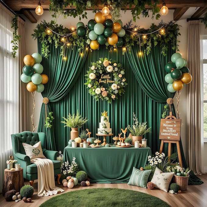 50ft x 12ft Wrinkle Free Hunter Green Backdrop Curtains - Image 8