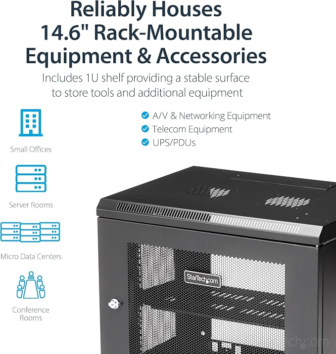 StarTech.com 2-Post 9U Wall Mount Network Cabinet w/ 1U Shelf, Ships Fully - Image 4