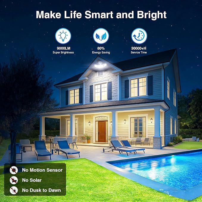 Onforu 100W Smart Flood Lights Outdoor, 3 Adjustable Heads, 9000LM Dimmable - Image 2