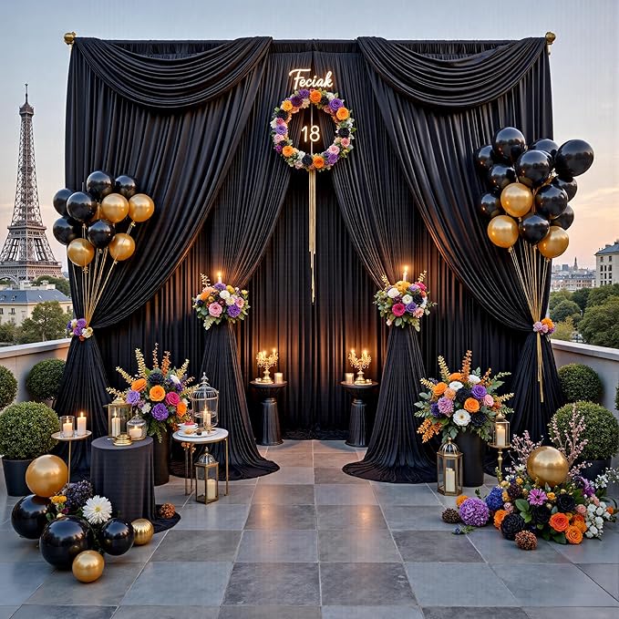 60ft x 12ft Wrinkle Free Black Backdrop Curtains - Image 8