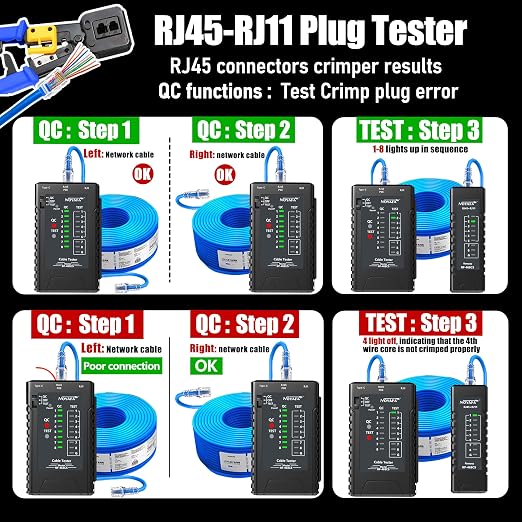 NF-468CS Network Cable Tester, RJ45/RJ11/CAT5/CAT6/CAT5E/CAT6A/ CAT7/POE Test - Image 7