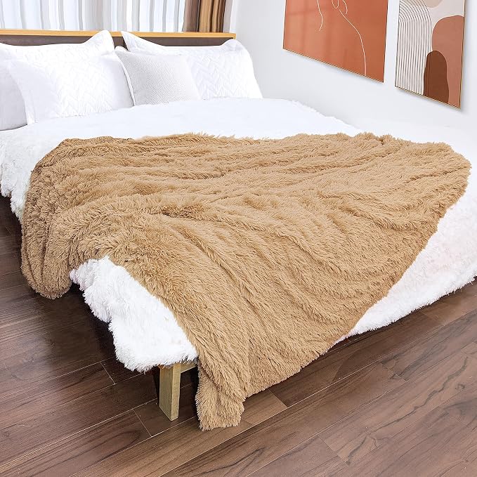 Tuddrom Decorative Extra Soft Faux Fur Blanket Twin Size, Solid Reversible - Image 7