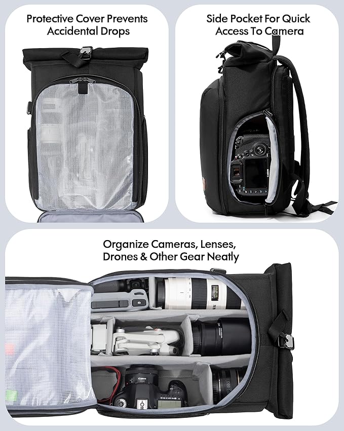 Smasrob Camera Backpack with Padded Laptop Sleeve and Tripod Holder, Camera Bags - Image 3