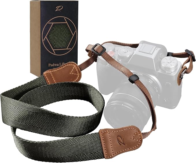 Olive Green Camera Strap, Double Layer top-grain Cowhide Ends, 1.5"Wide Pure by PadwaLifestyleCameraStrap