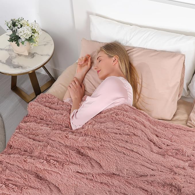 Tuddrom Decorative Extra Soft Faux Fur Blanket Twin Size 70" x 78", Solid - Image 4
