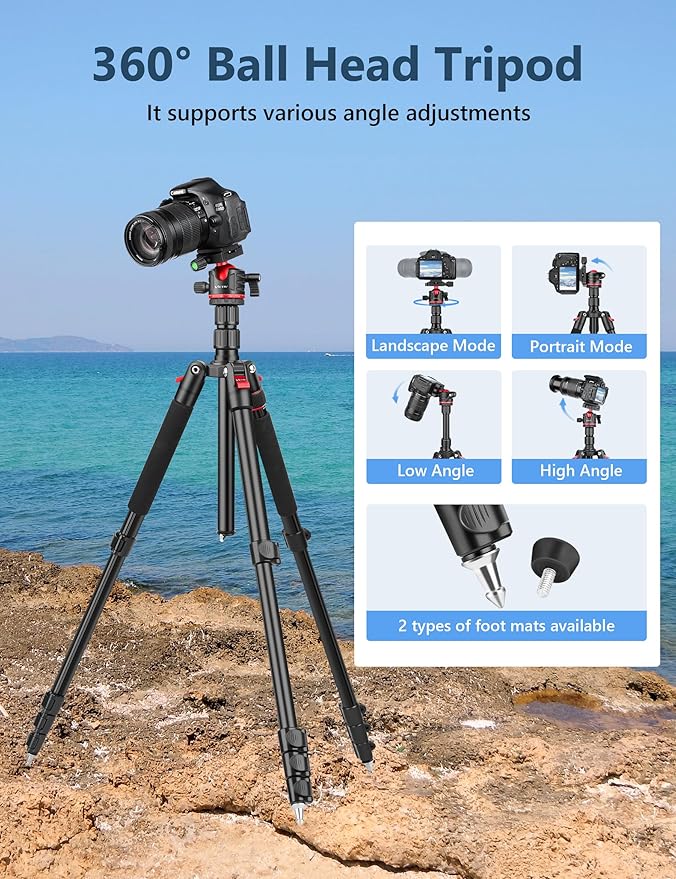 78" Porfessional Tripod for Camera & Phone, Victiv Aluminum Camera Tripod - Image 7