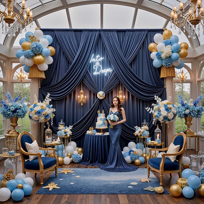 12ft x 10ft Navy Blue Backdrop Curtains - Image 4