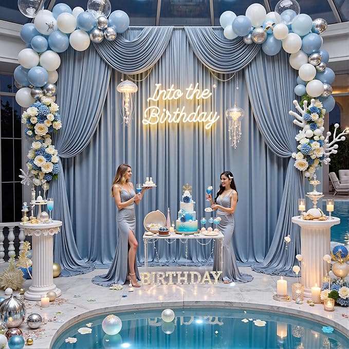 20ft x 15ft Dusty Blue Backdrop Curtains - Image 6