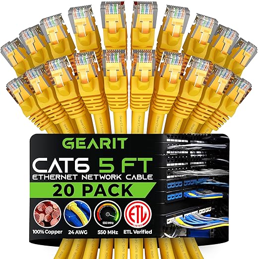 GEARit Cat 6 Ethernet Patch Cable 5 ft Yellow Cat6 Patch Cables 5ft by GEARit