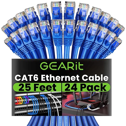GEARit Cat 6 Ethernet Patch Cable 25 ft Blue, High Speed 24AWG 10Gbps RJ45 by GEARit