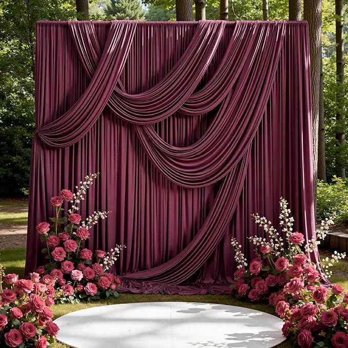 10ft x 15ft Burgundy Backdrop Curtains by CO-AVE