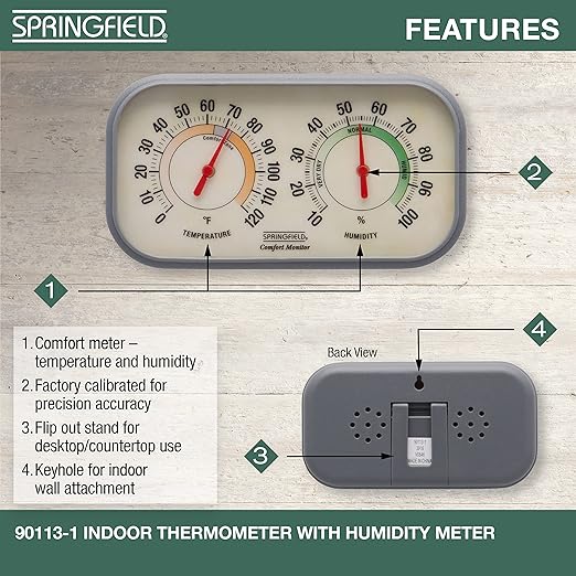 Springfield Color Track Humidity Meter and Indoor Thermometer, Analog Weather - Image 2