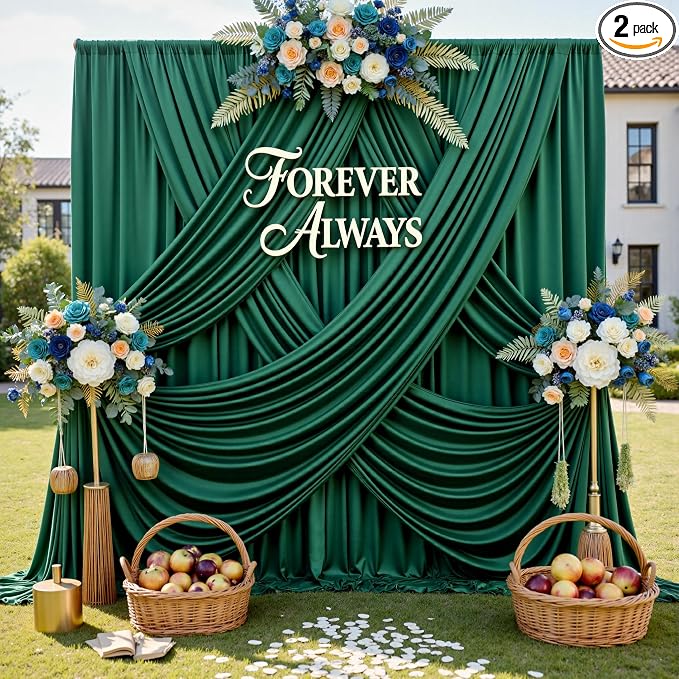 12ft x 10ft Wrinkle Free Hunter Green Backdrop Curtains by CO-AVE