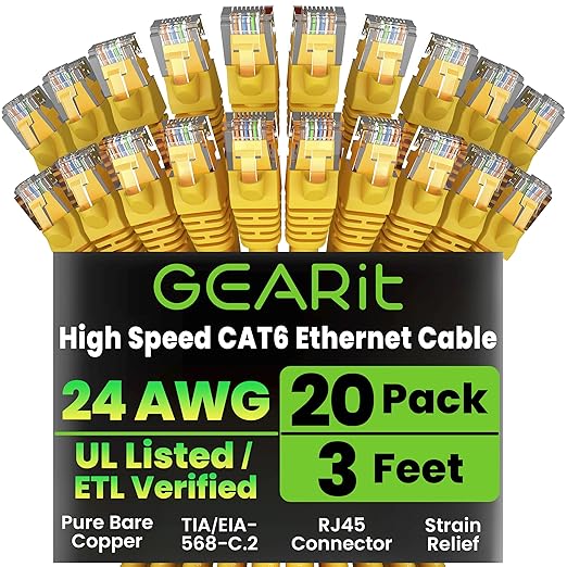 GEARit Cat 6 Ethernet Patch Cable 3 ft Yellow Cat6 Patch Cables 3ft by GEARit