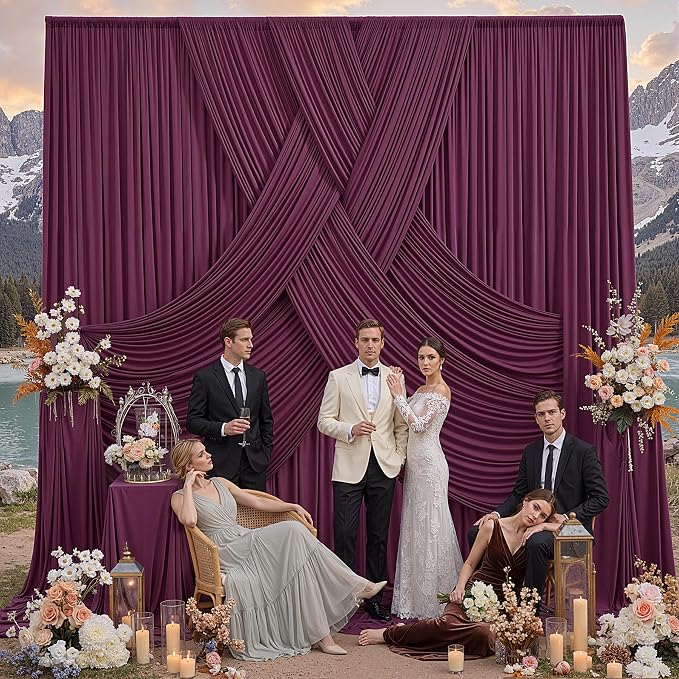 20ft x 12ft Burgundy Backdrop Curtains - Image 6