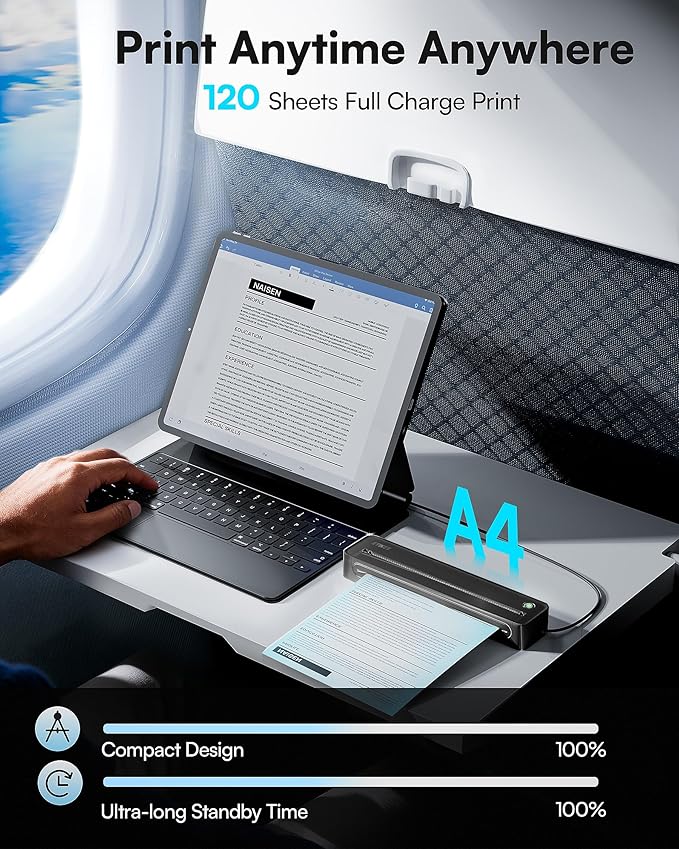 D90E Inkless Portable Printer for Travel, Supports 8.5 x 11 Inch Thermal Paper - Image 4