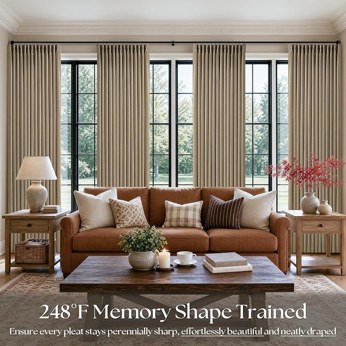 Light Brown Pinch Pleated Linen Curtains 84 Inches Long - Image 7