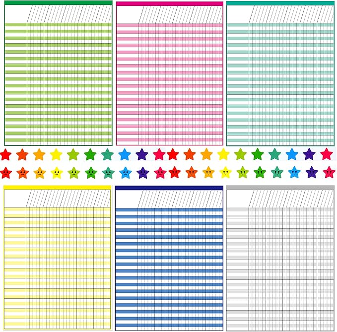 Youngever 6 Pack Multi-Color Laminated Dry Erase Incentive Chart - Image 2