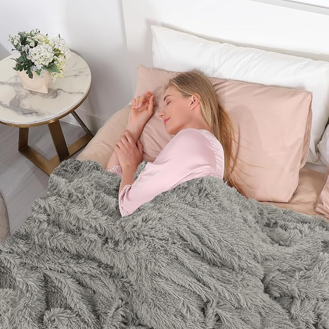 Tuddrom Decorative Extra Soft Fuzzy Faux Fur Throw Blanket 50" x 60", Solid - Image 4