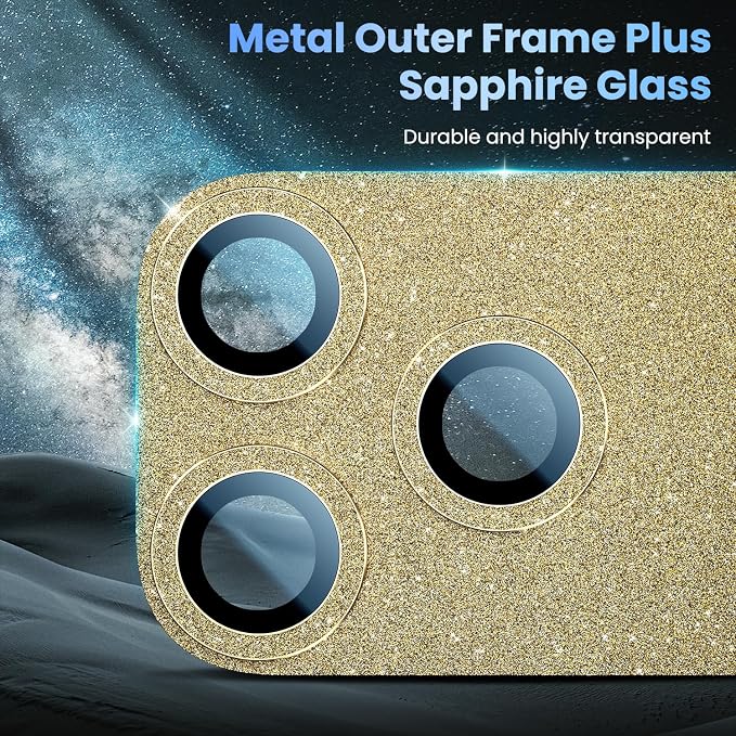 Uyiton for iPhone 17-Pro Camera-Lens Protector: Bling Metal Tempered Glass Rear - Image 4