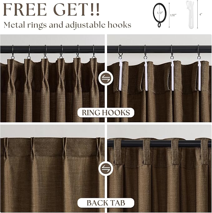Dark Brown Pinch Pleated Bedroom Curtains 96 Inches Long 4 Panels Set, Memory - Image 5