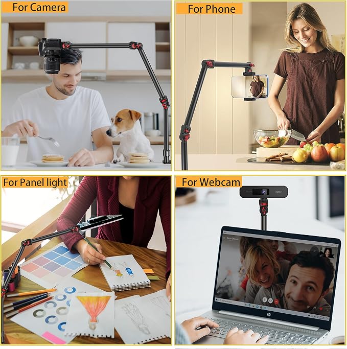 Overhead Camera Mount Desk Stand, 3-Section Flexible Detachable Articulating Arm - Image 5