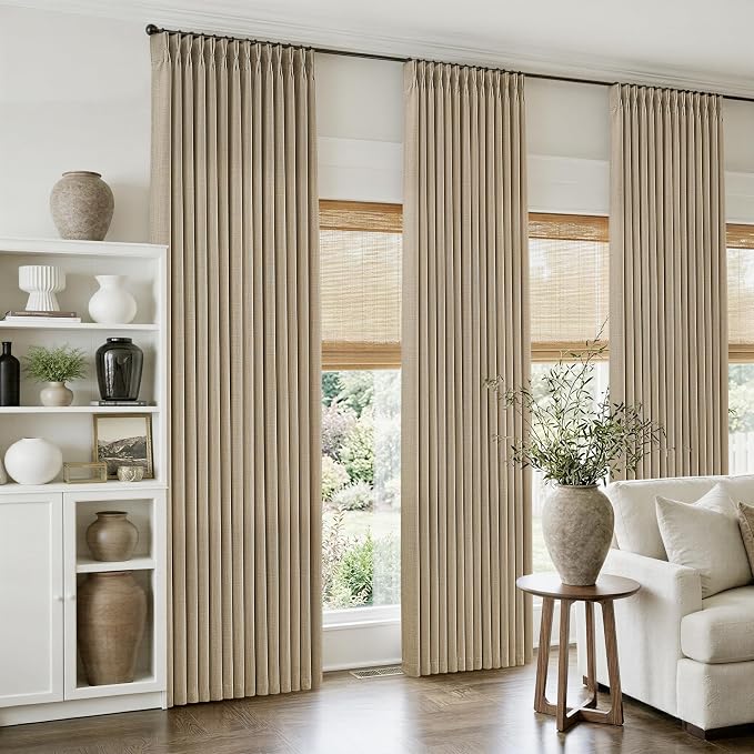Linen Pinch Pleated Curtains 90 Inches Long 4 Panels Set, Burlywood Birch - Image 8