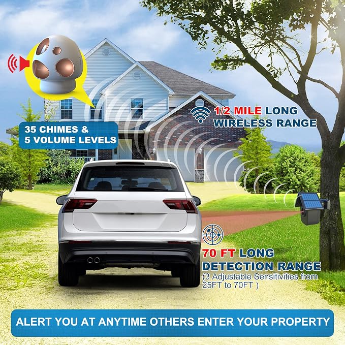 HTZSAFE Driveway Alarm- Driveway Alarms Wireless Outside Weatherproof Solar - Image 3