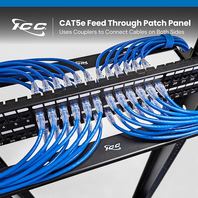 ICC CAT5e Feed-Through Patch Panel, 48 Port, 2U Rackmount, RJ45 Ethernet Patch - Image 2