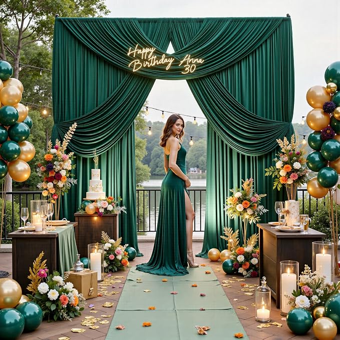 20ft x 12ft Wrinkle Free Hunter Green Backdrop Curtains - Image 2